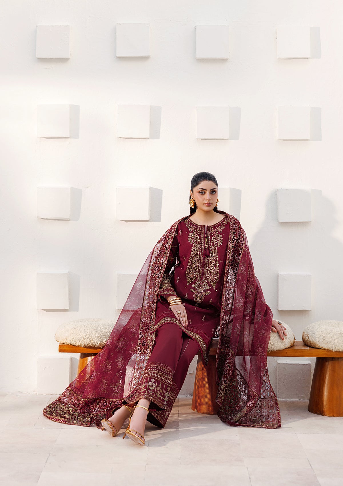 LUXURY Embroidered organza  BT006824-MRN