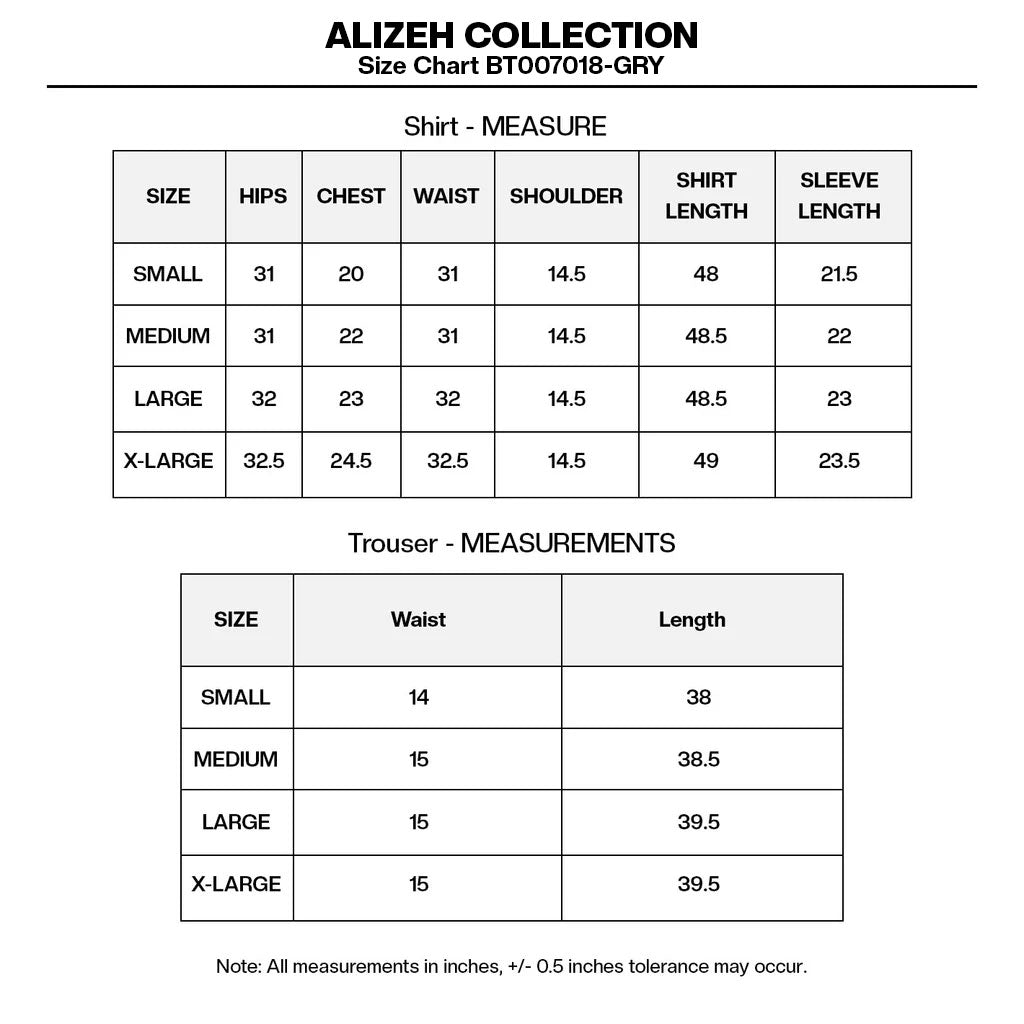 PRINTED KHADDAR BT007018-GRY Size Chart