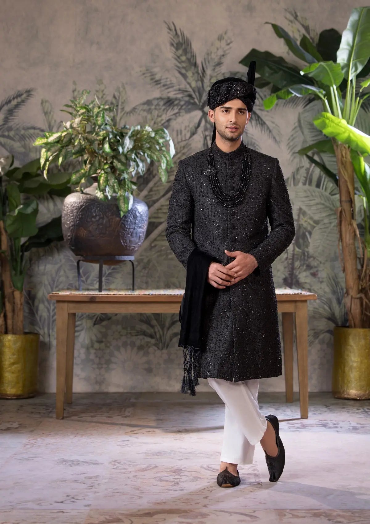 Bin Tayyab Sherwani (TD-1777)  Black Bin Tayyab