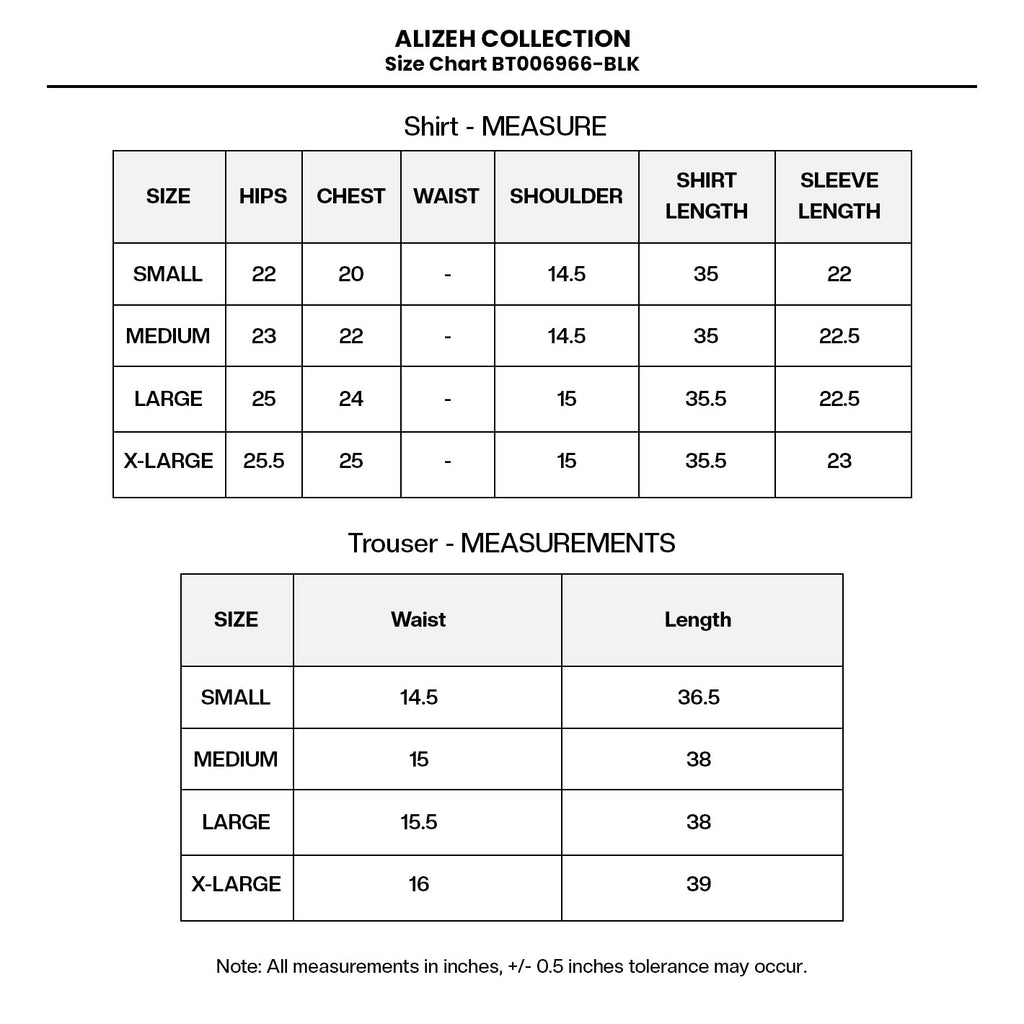 PRINTED KHADDAR BT006966-BLK Size Chart
