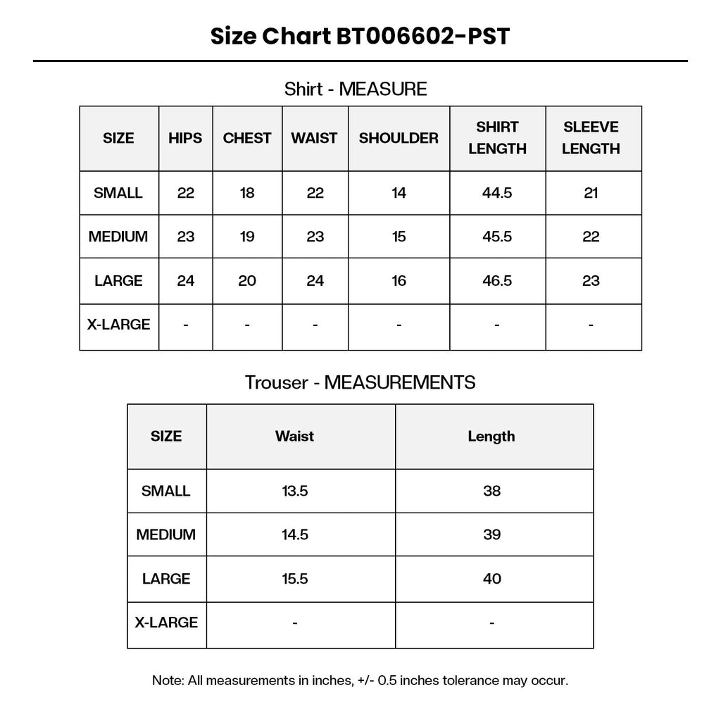 Embroidered Chiffon BT006602-PST Size Chart