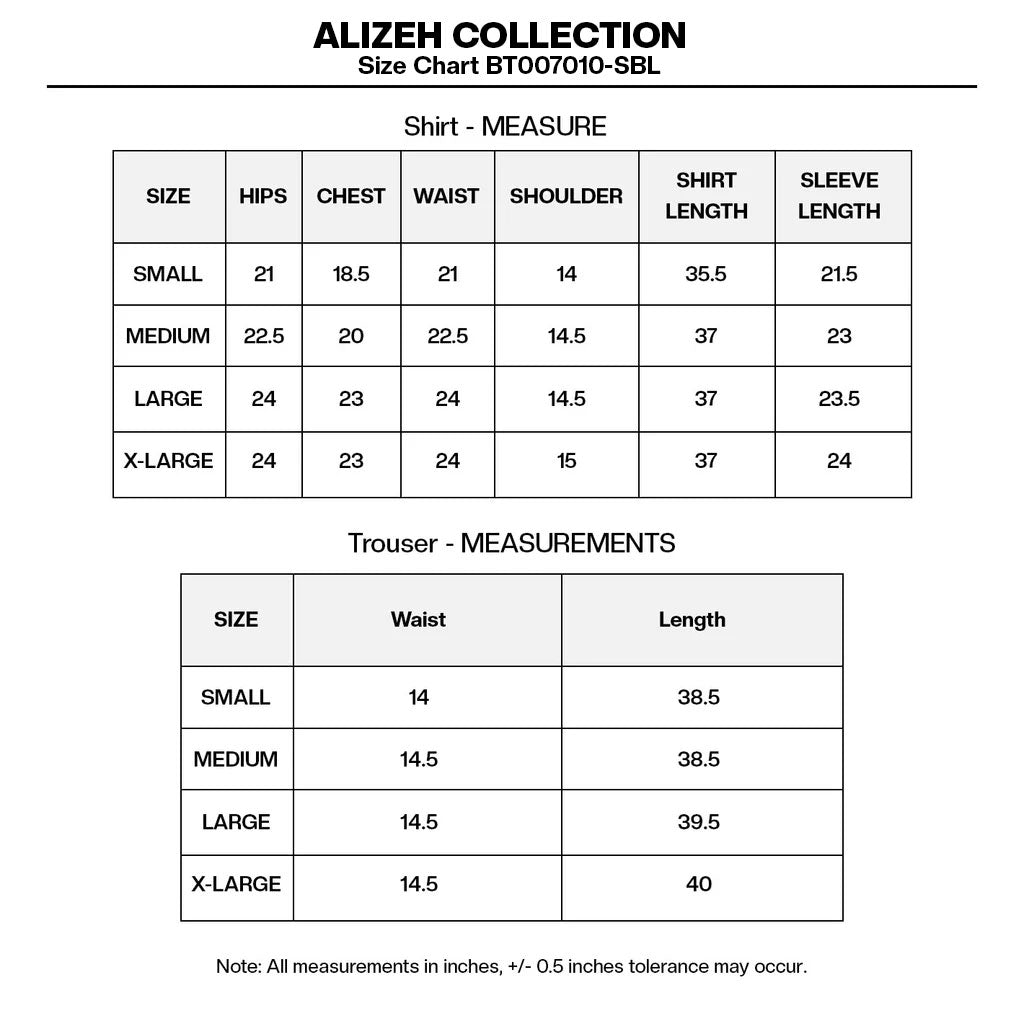 PRINTED KHADDAR BT007010-SBL Size Chart