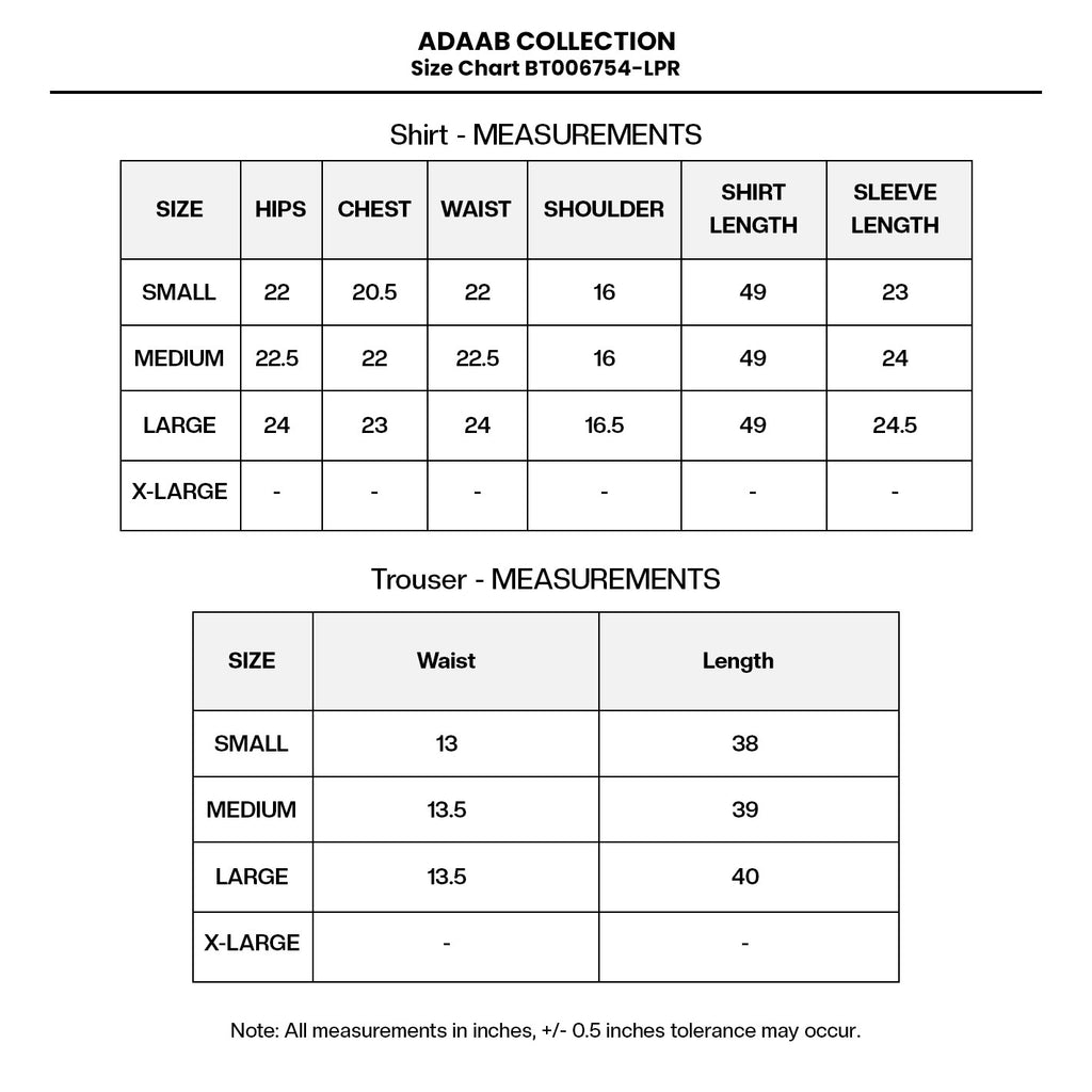 EMBROIDERED KHADDINET BT006755-PST Size Chart