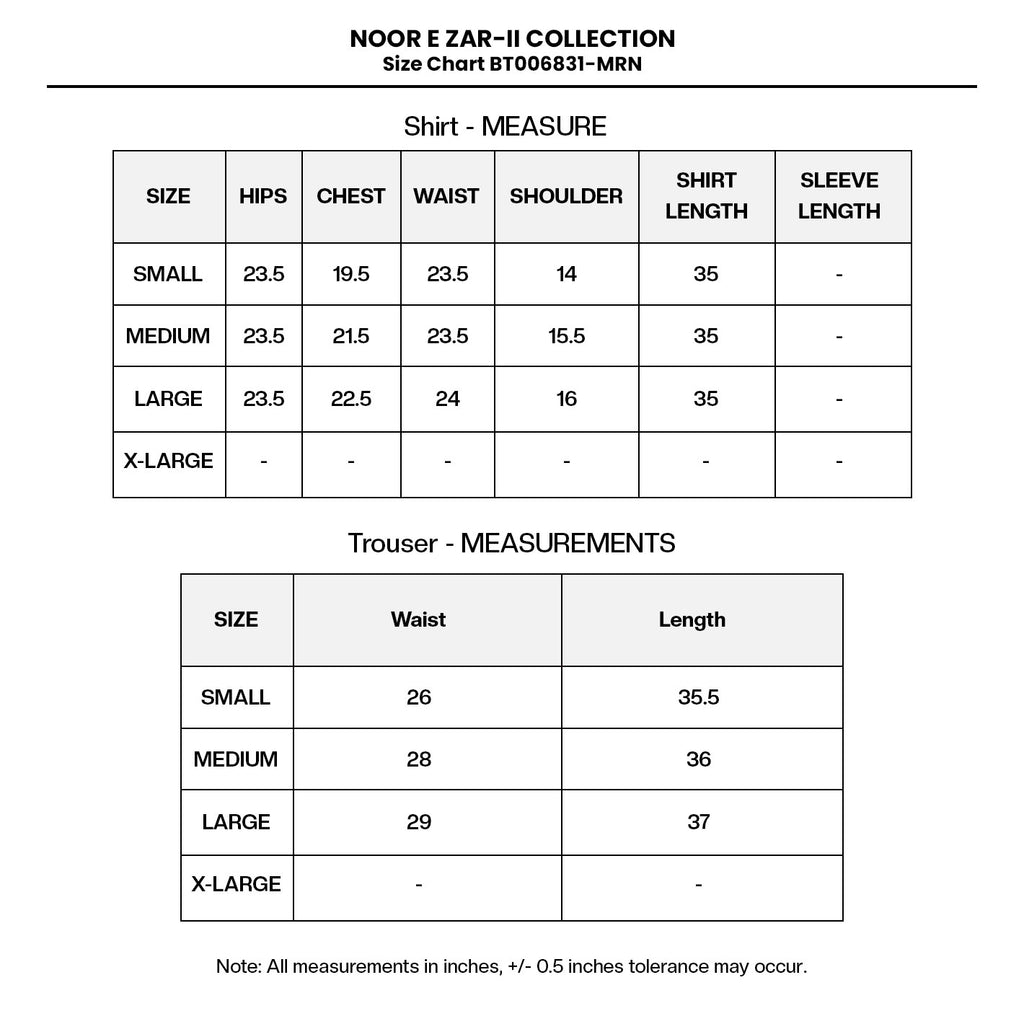 EMBROIDERED COTTON BT006831-MRN Size Chart