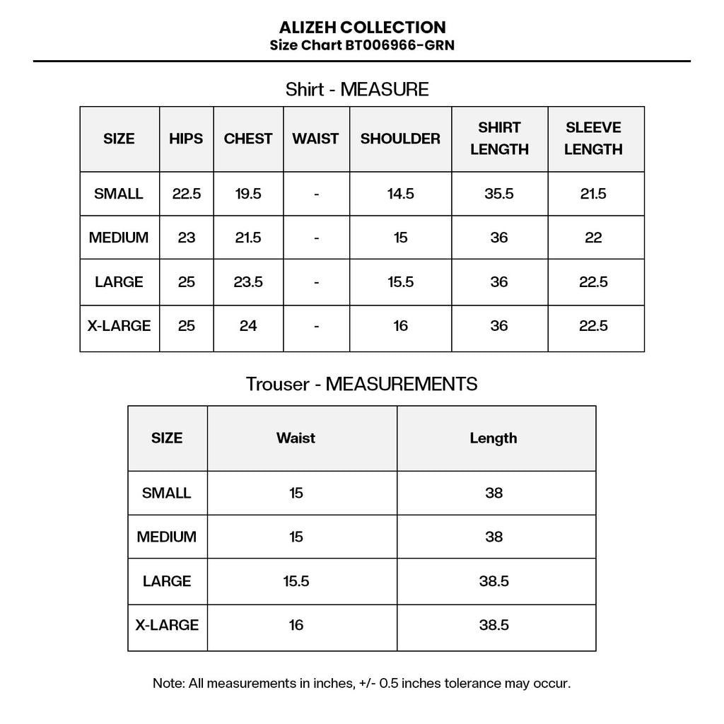 PRINTED KHADDAR BT006966-GRN Size Chart