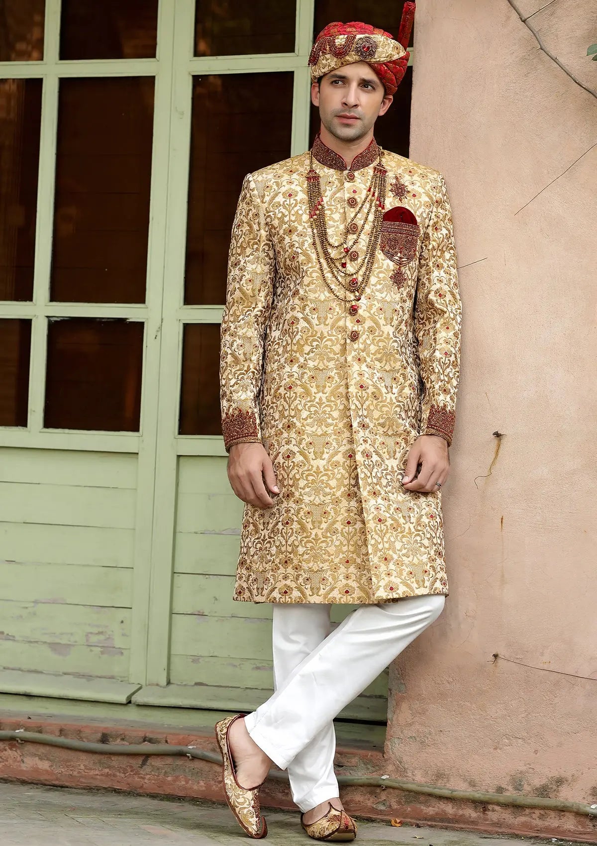 Bin Tayyab Sherwani (TD-1404-2) Maroon Golden Bin Tayyab