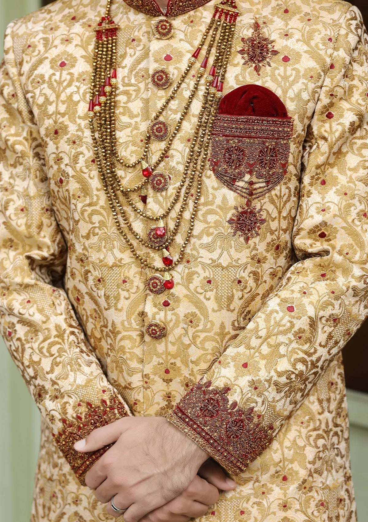 Bin Tayyab Sherwani (TD-1404-2) Maroon Golden Bin Tayyab