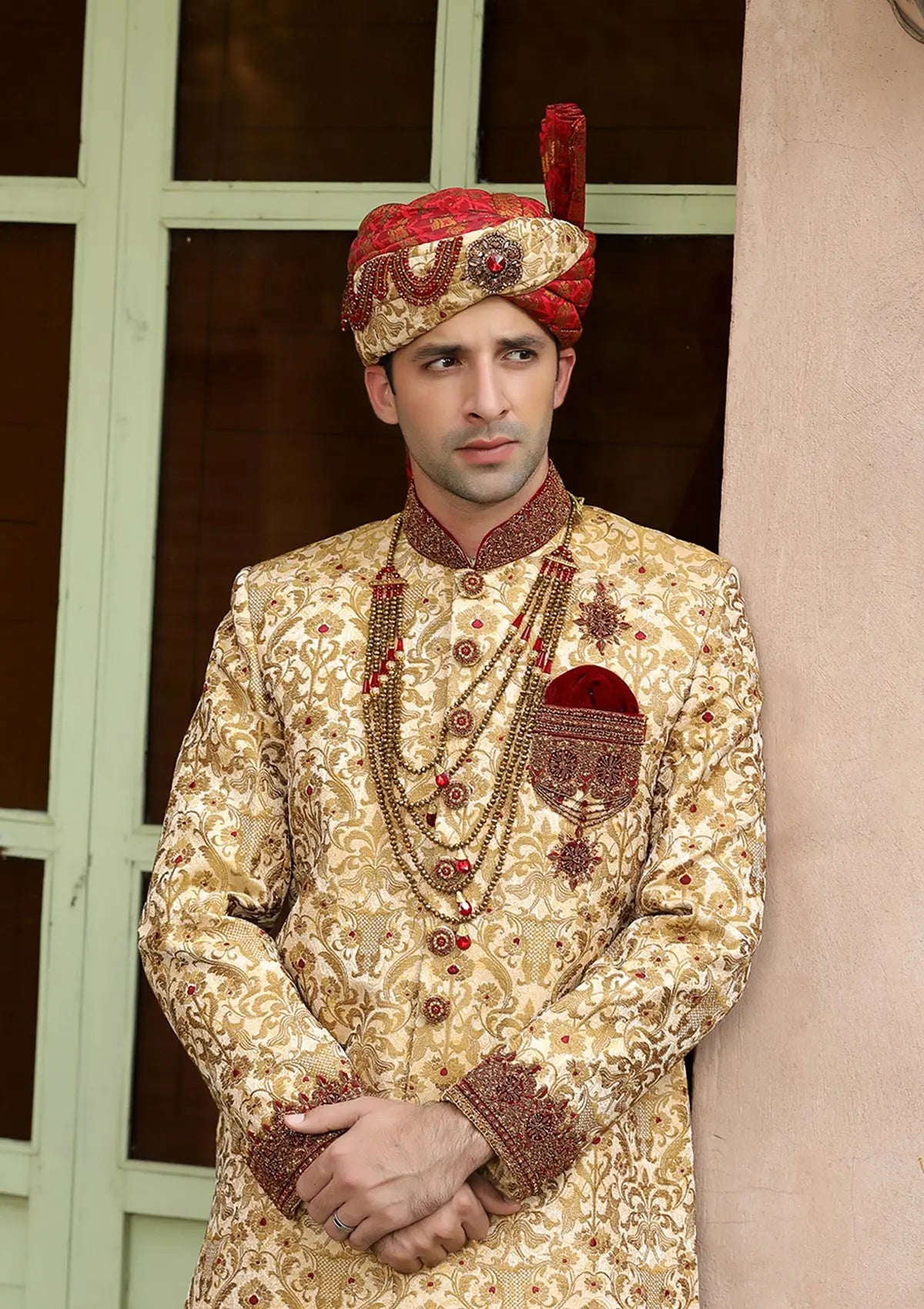 Bin Tayyab Sherwani (TD-1404-2) Maroon Golden Bin Tayyab