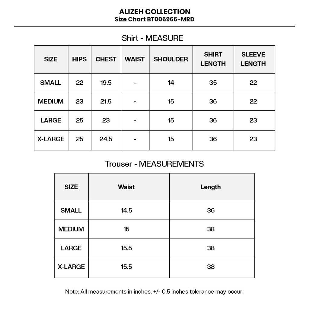 PRINTED KHADDAR BT006966-MRD Size Chart