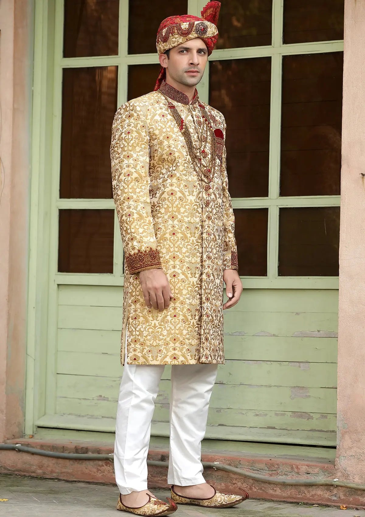 Bin Tayyab Sherwani (TD-1404-2) Maroon Golden Bin Tayyab