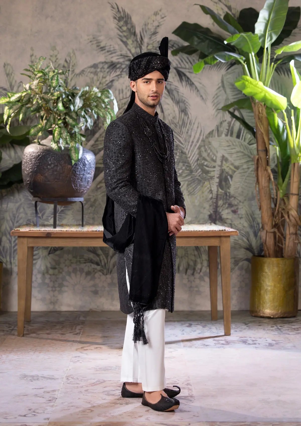 Bin Tayyab Sherwani (TD-1777)  Black Bin Tayyab