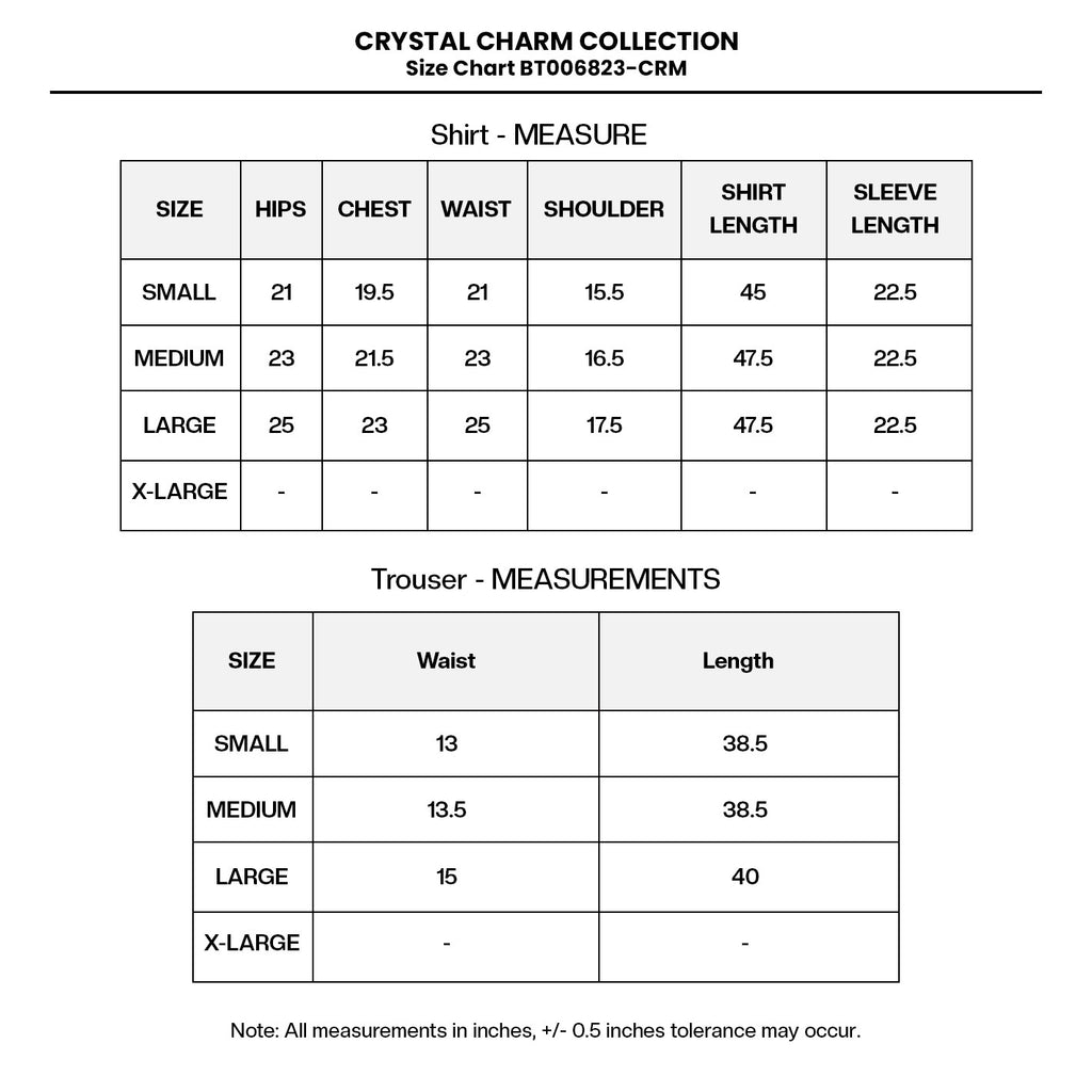 LUXURY Embroidered NET BT006823-CRM Size Chart