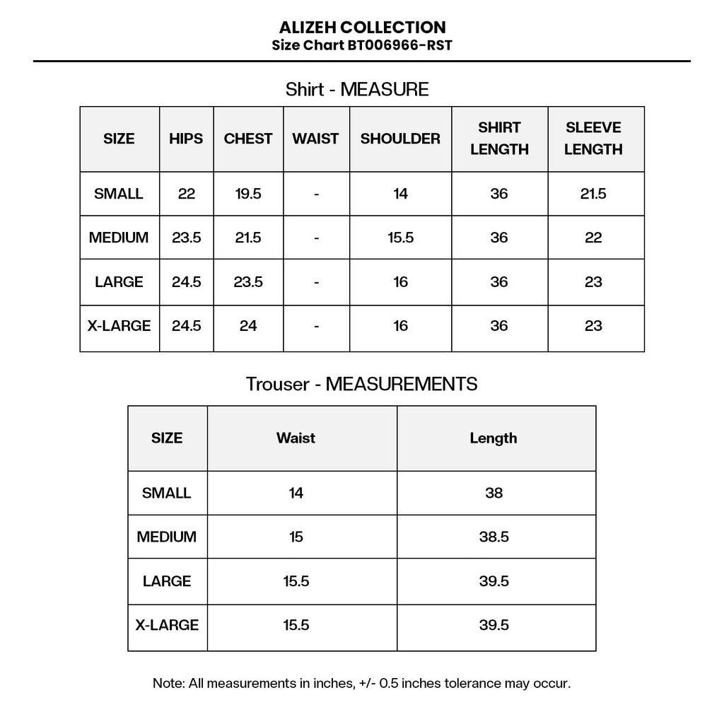 PRINTED KHADDAR BT006966-RST Size Chart