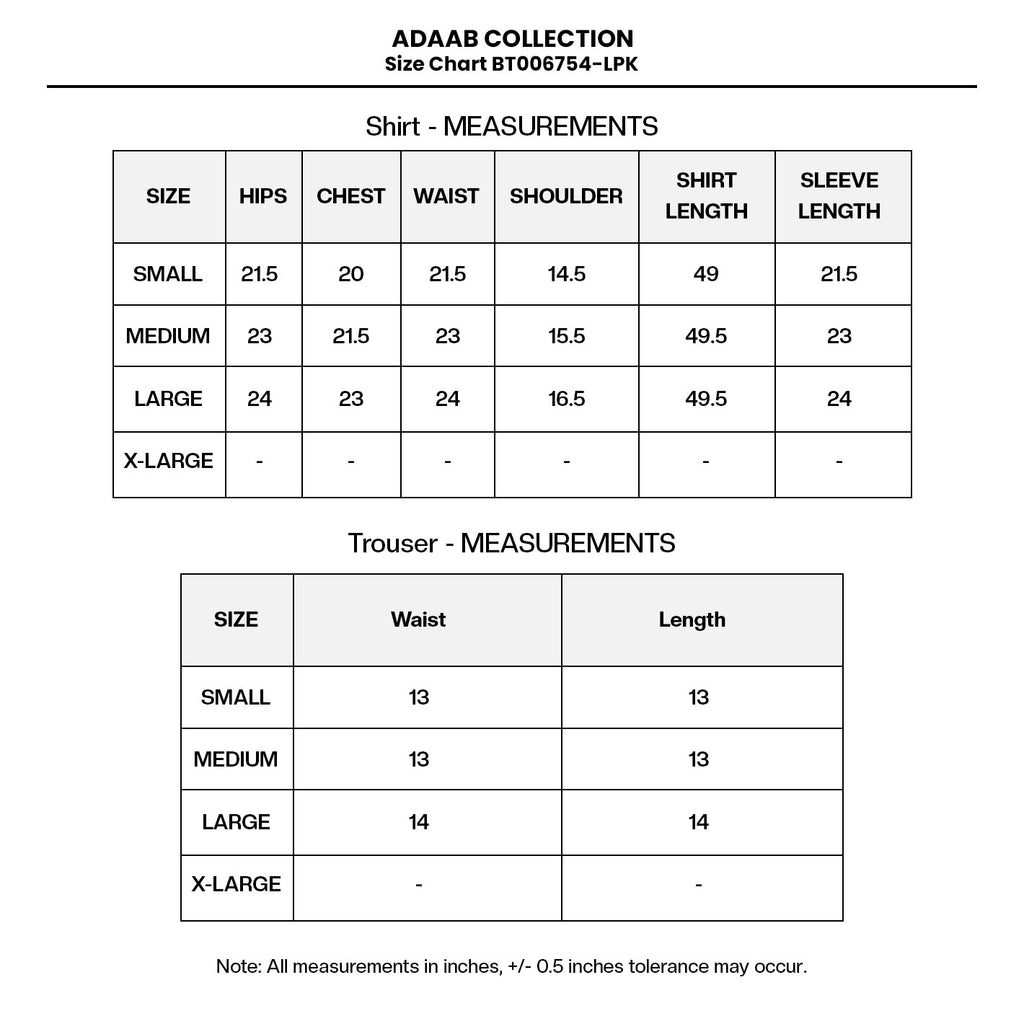 EMBROIDERED KHADDINET BT006754-LPK Size Chart