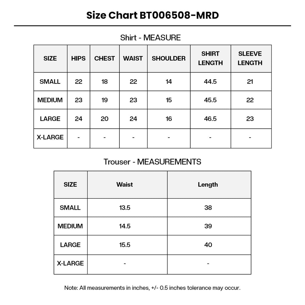 Embroidered Organza BT006508-MRD Size Chart