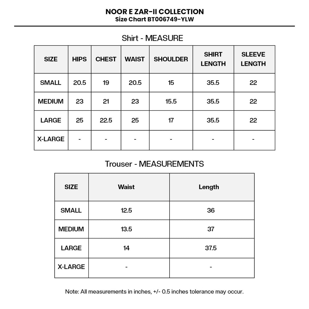 EMBROIDERED COTTON BT006832-YLW Size Chart