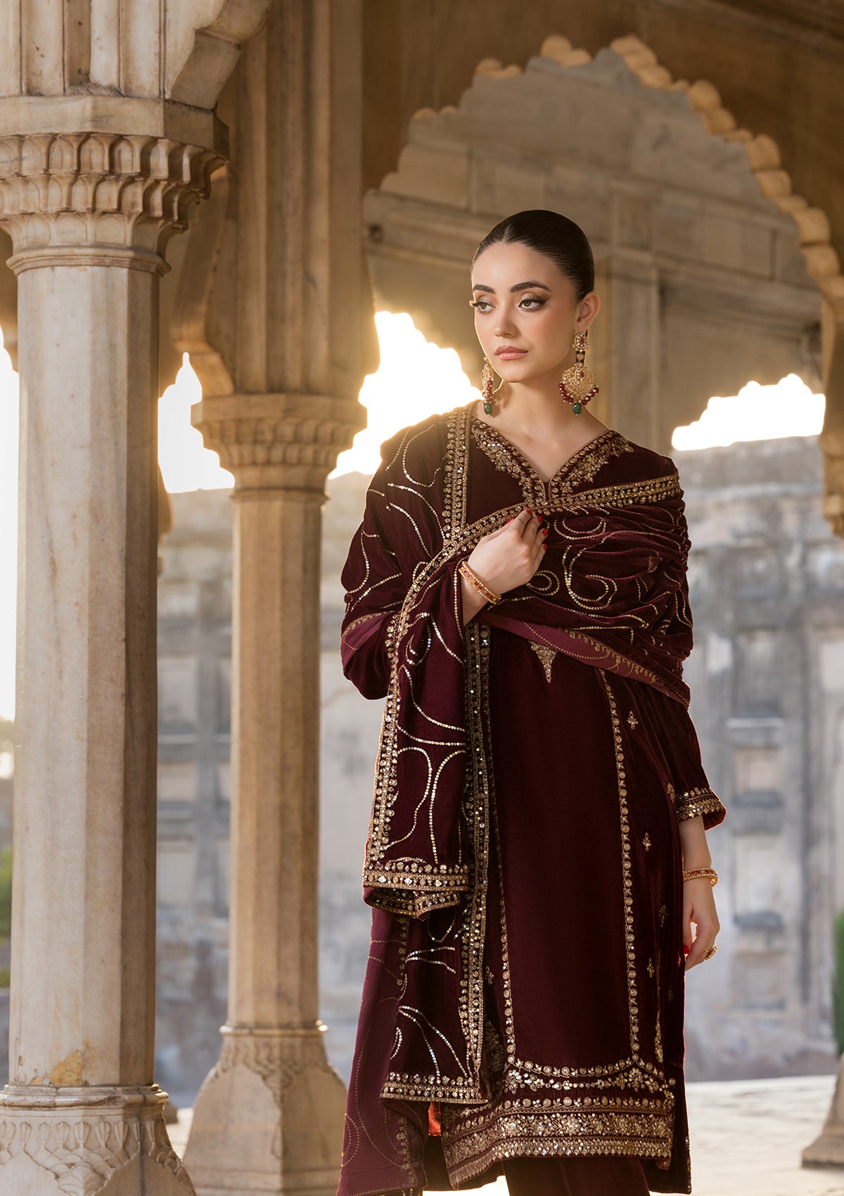 Embroidered Velvet BT6529-RED