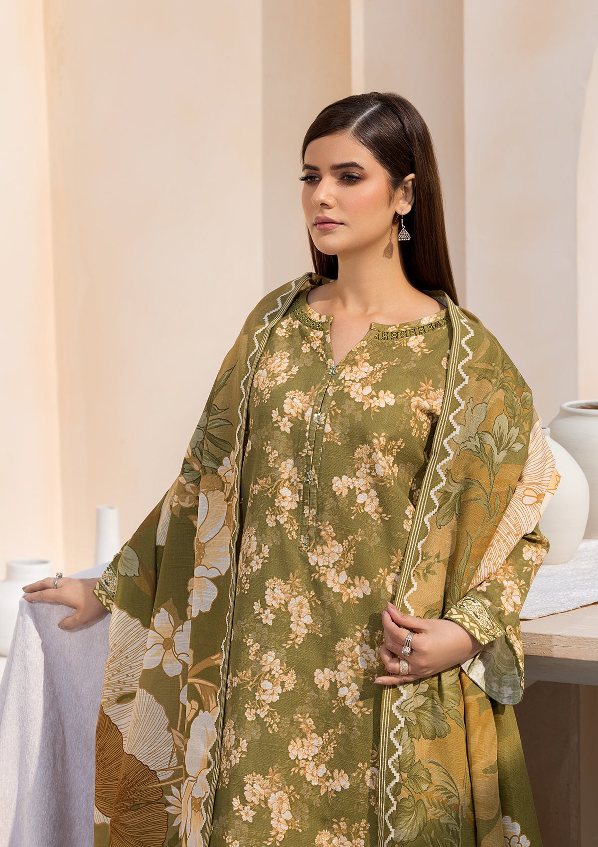 Printed Khaddar BT6544-OLV