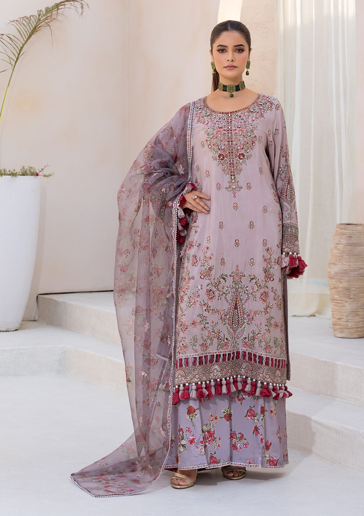 EMBROIDERED RAW SILK BT6594-L-BRN