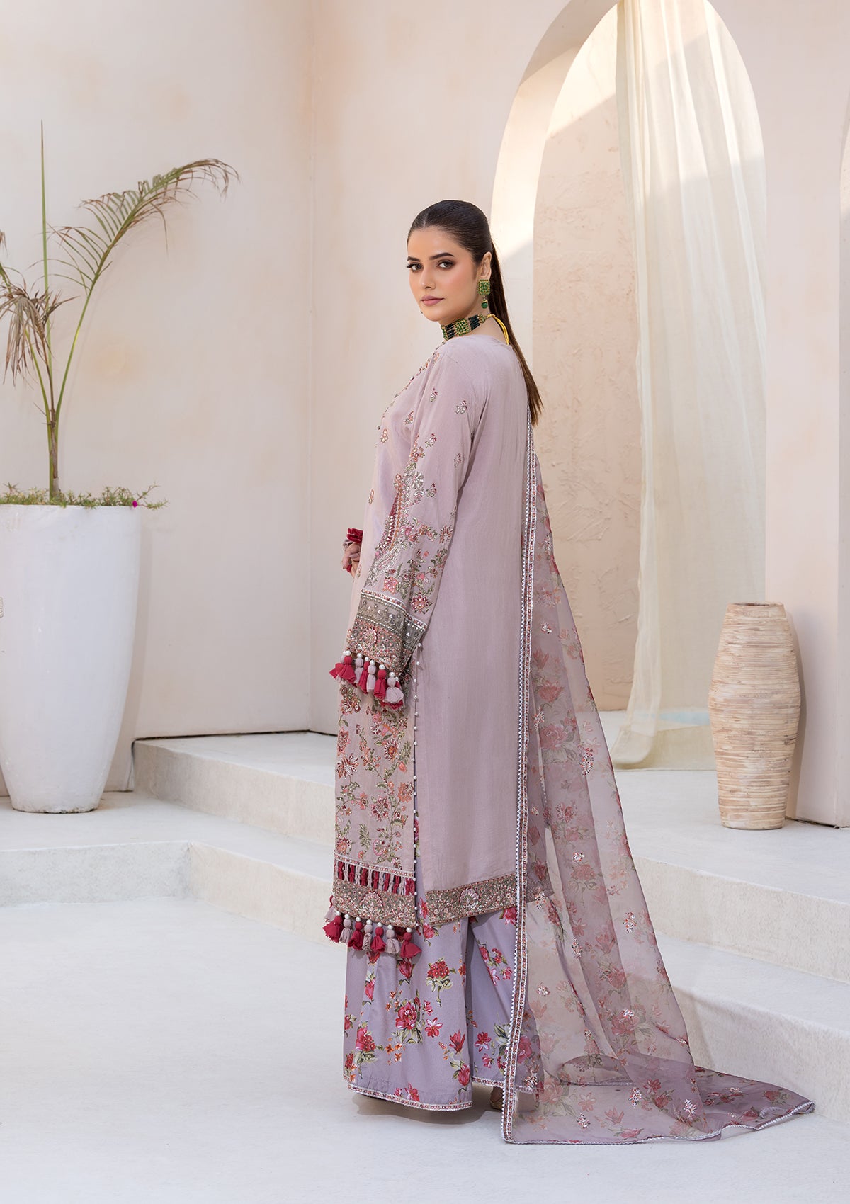 EMBROIDERED RAW SILK BT6594-L-BRN