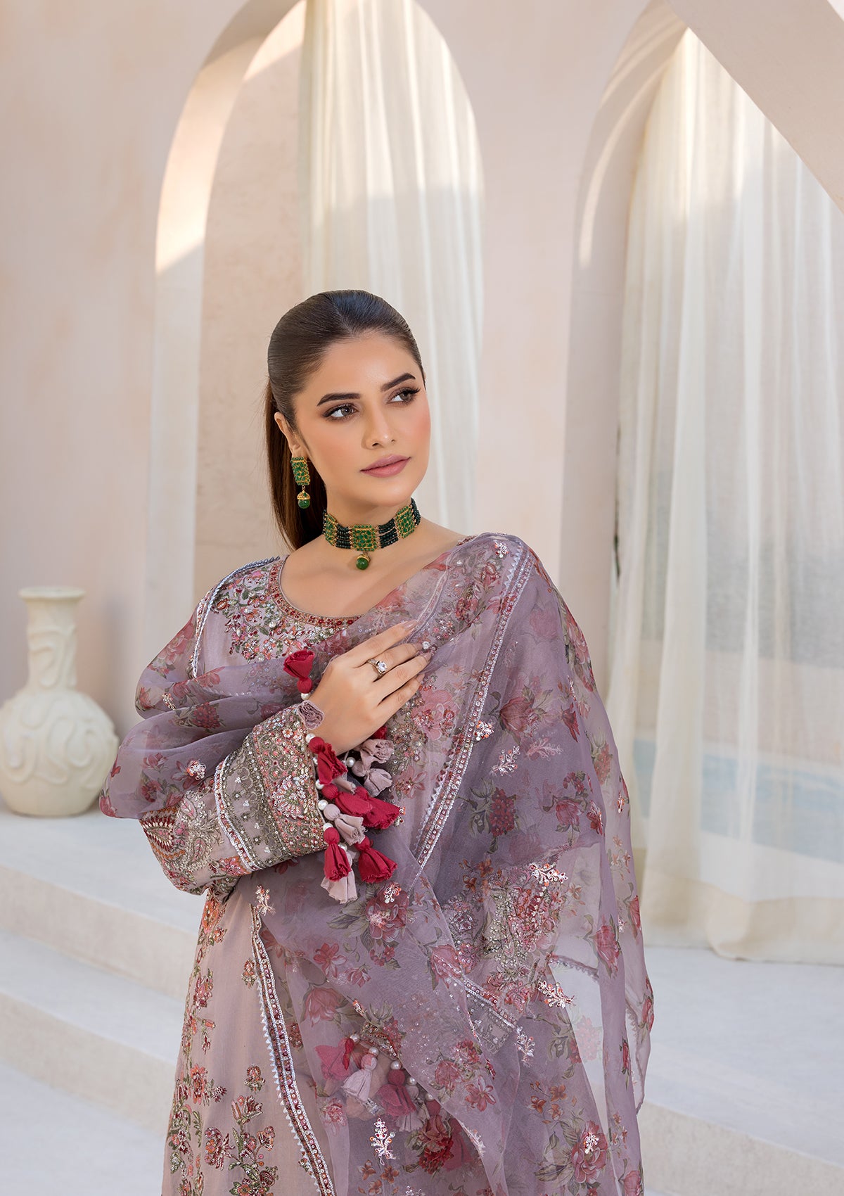 EMBROIDERED RAW SILK BT6594-L-BRN