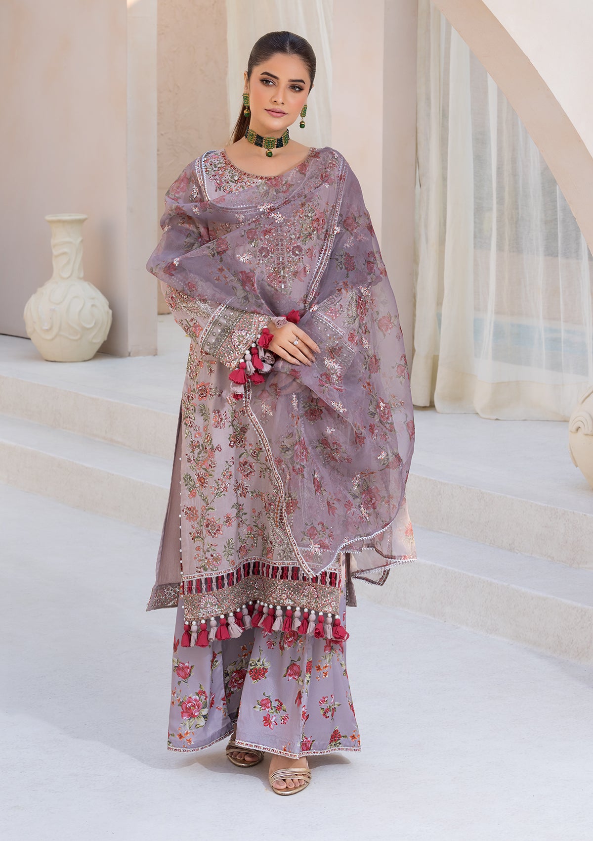EMBROIDERED RAW SILK BT6594-L-BRN