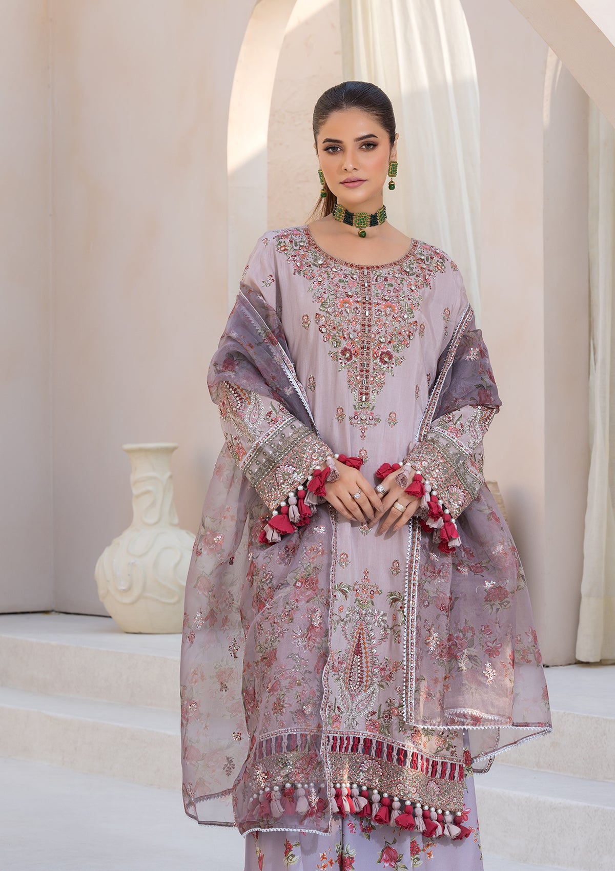 EMBROIDERED RAW SILK BT6594-L-BRN