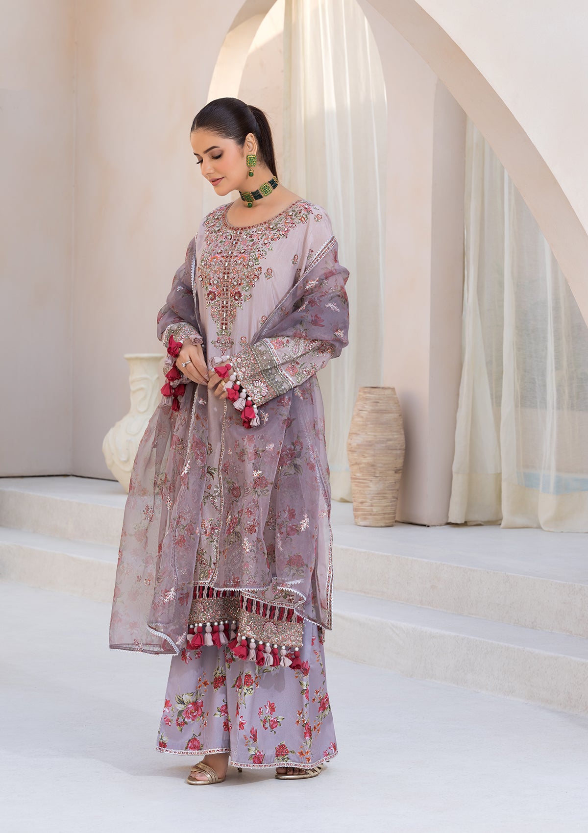 EMBROIDERED RAW SILK BT6594-L-BRN