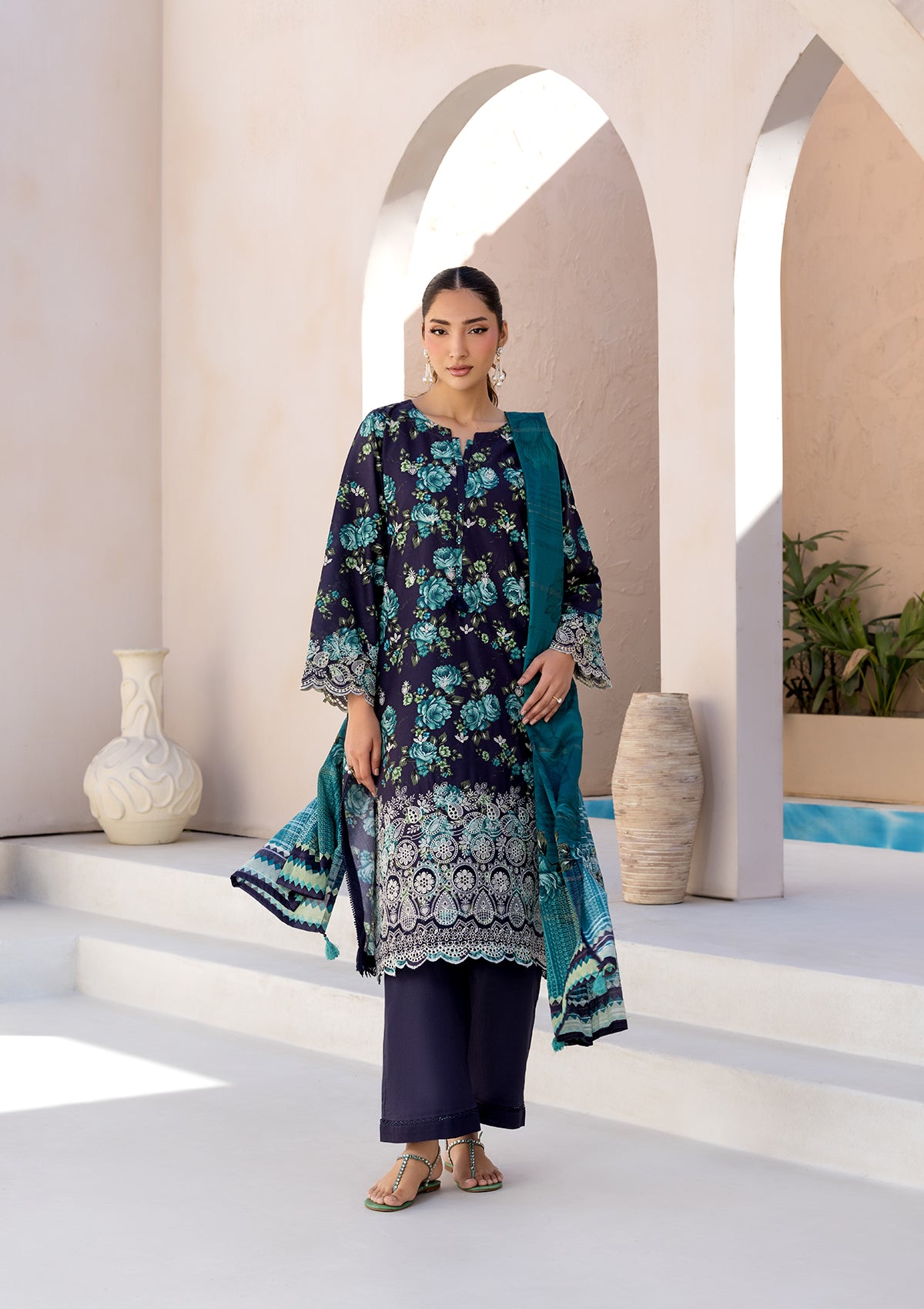 PRINTED CHICKENKARI LAWN BT006697-NVB