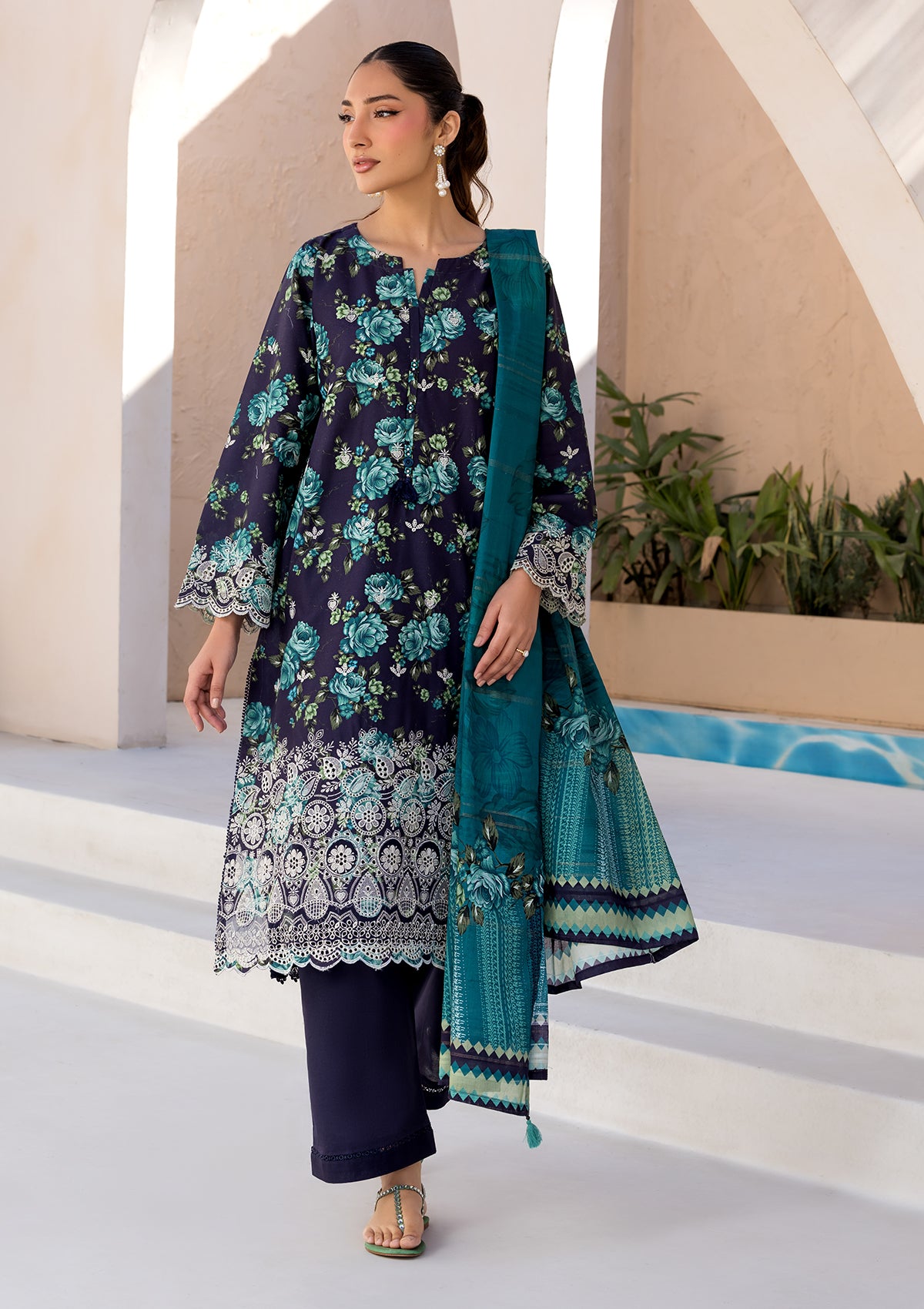 PRINTED CHICKENKARI LAWN BT006697-NVB