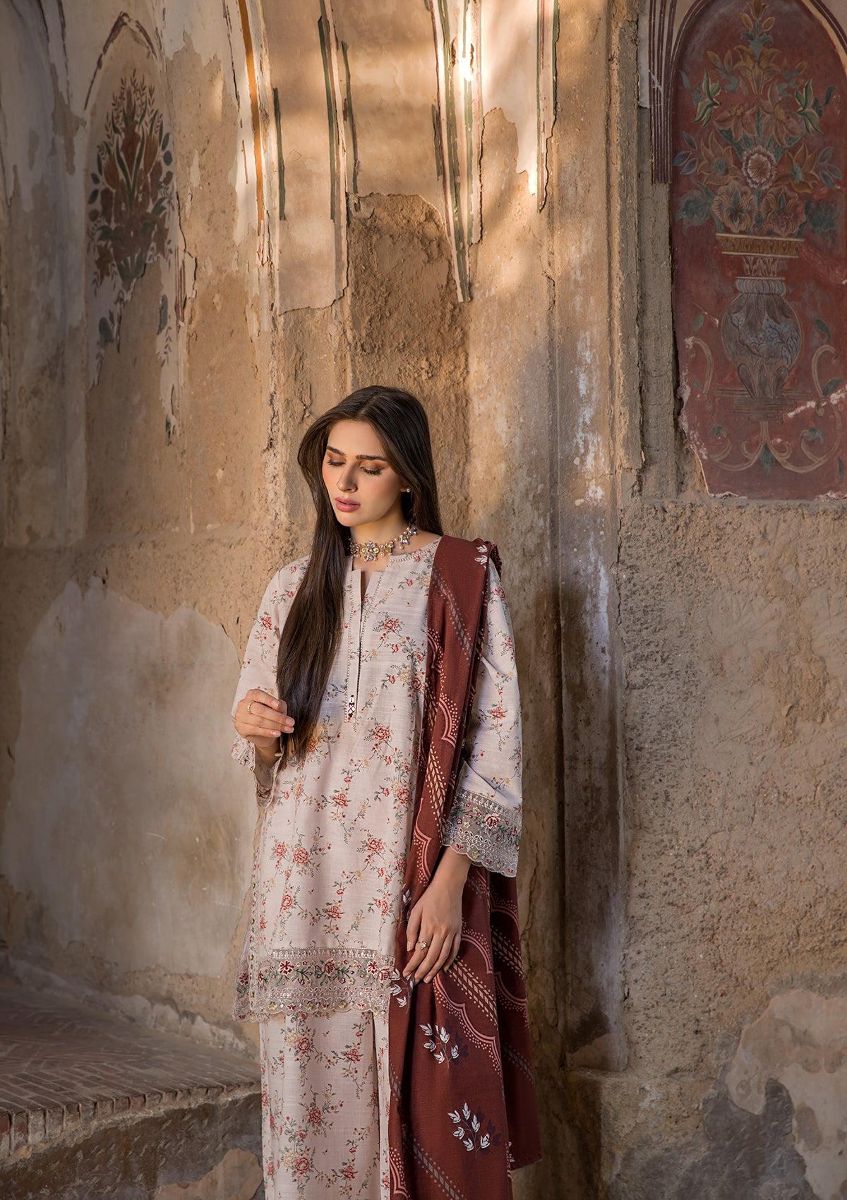 EMBROIDERED KHADDAR BT6513-CRM