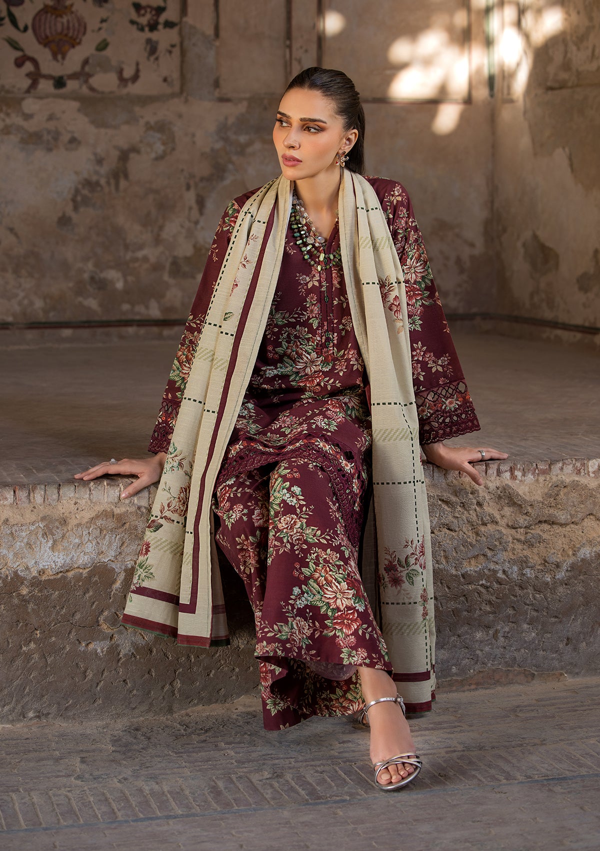 EMBROIDERED KHADDAR BT6513-MRN