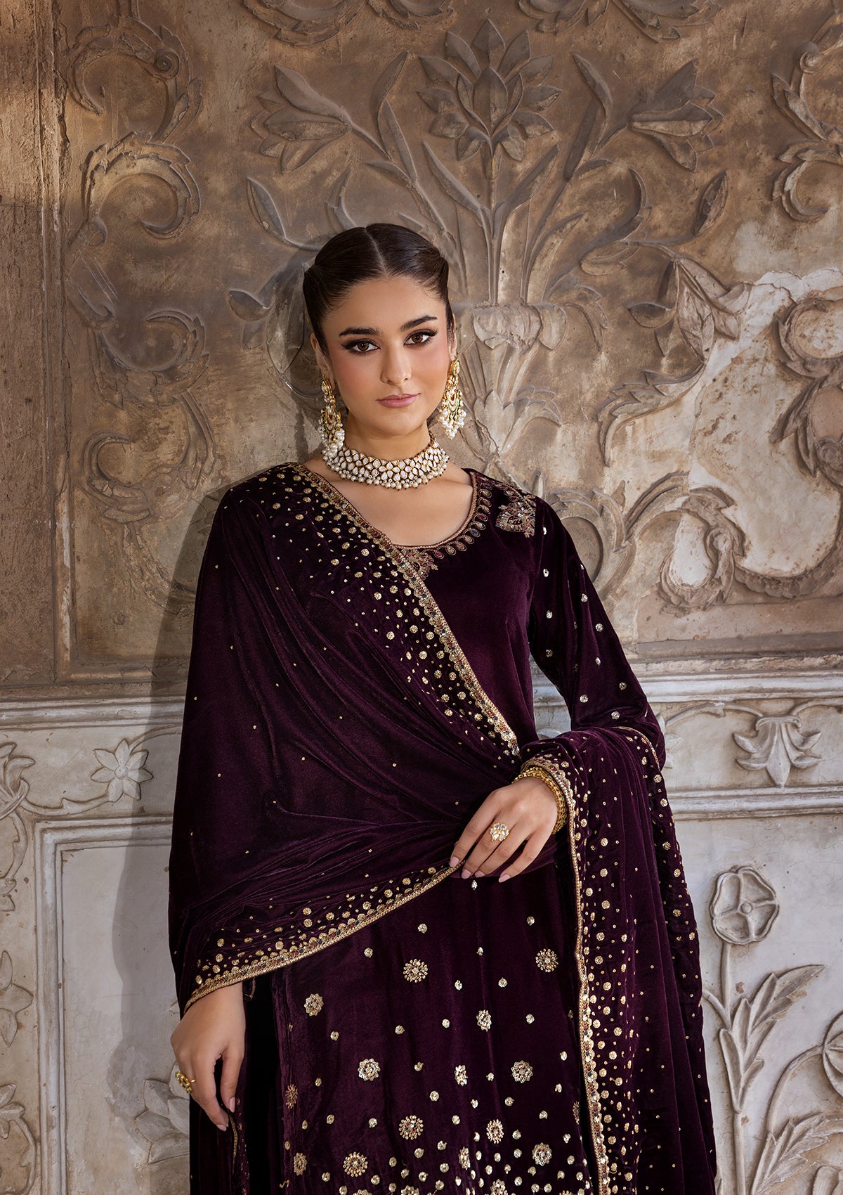 Embroidered Velvet BT6529-MRN