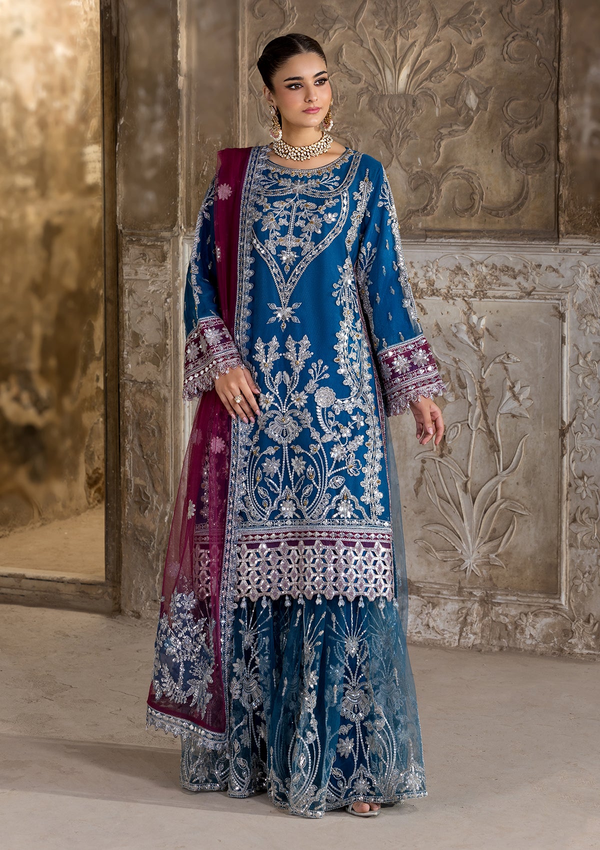 Embroidered Net BT6633-BLU