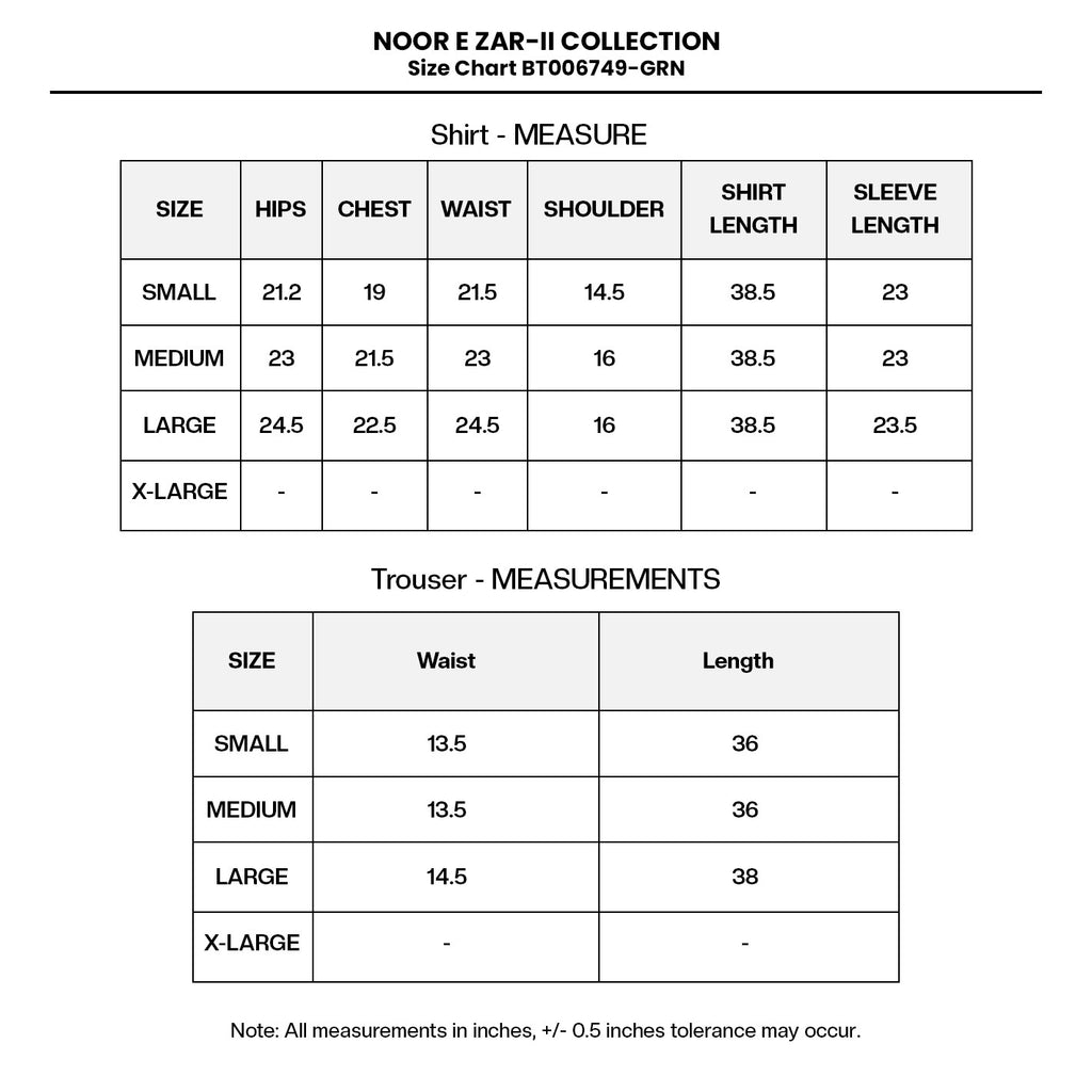 EMBROIDERED COTTON BT006749-GRN Size Chart
