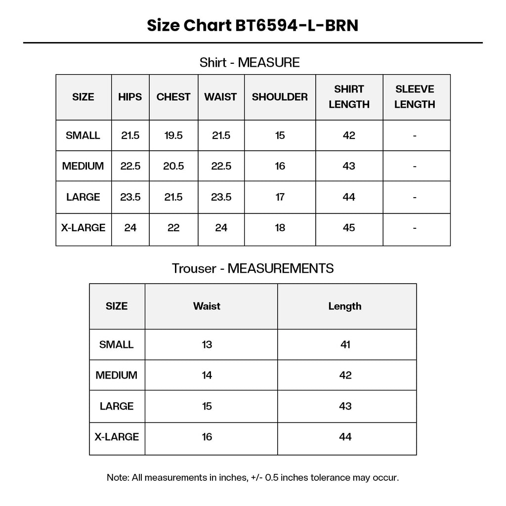 EMBROIDERED RAW SILK BT6594-L-BRN Size Chart