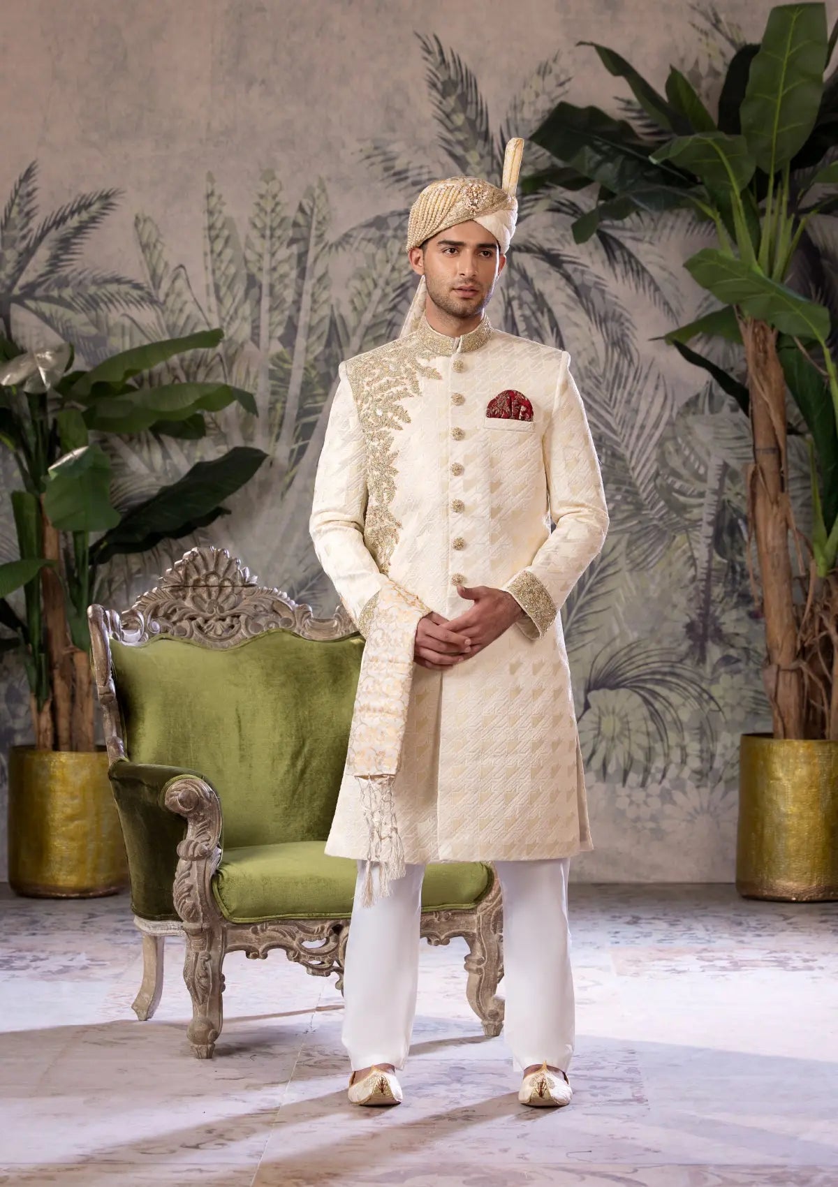 Bin Tayyab Sherwani (TD-1746)  WHITE Bin Tayyab