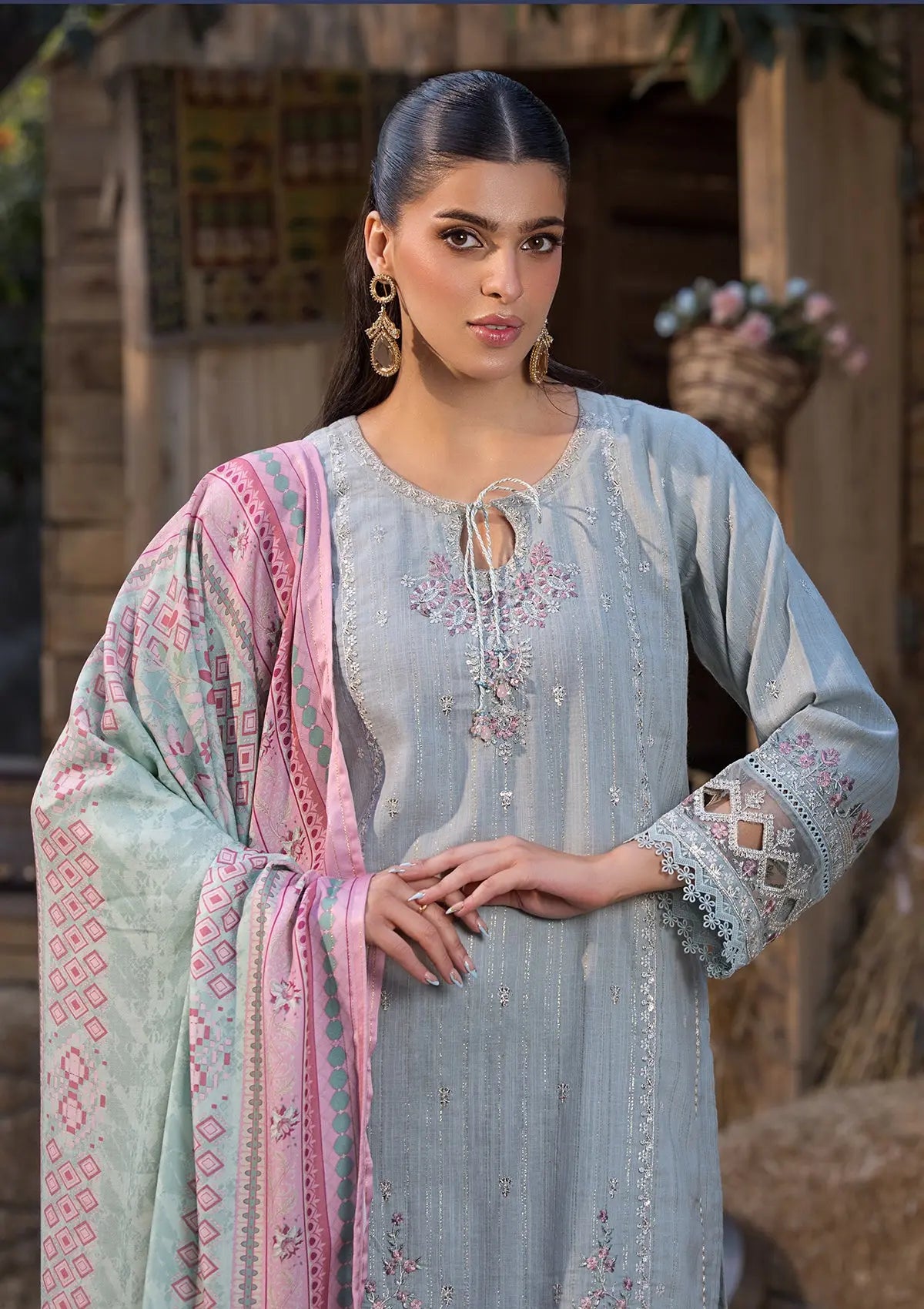 Khaddar (BT107) 3-Piece Stitch Suit Sky Blue Bin Tayyab
