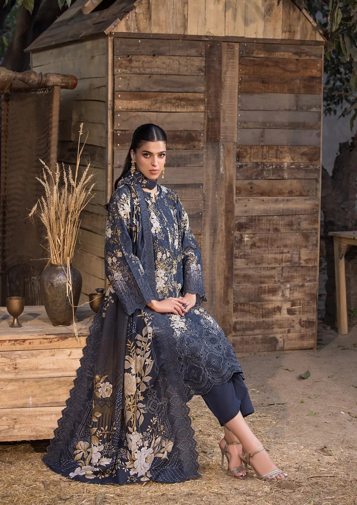 Khaddar (BT106) 3-Piece Stitch Suit Navy Blue Bin Tayyab