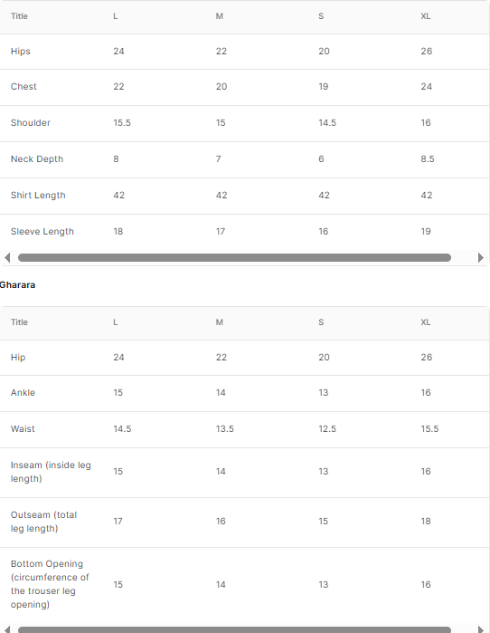 Embroidered Net BT6633-BLU Size Chart