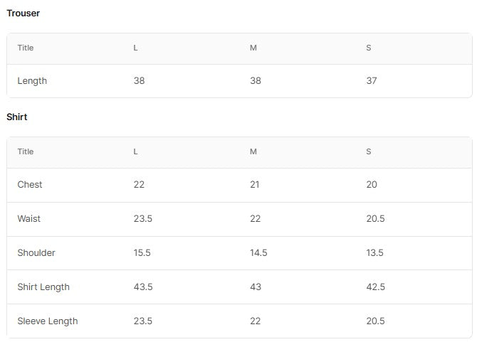 (BT006046-CRM) Size Chart
