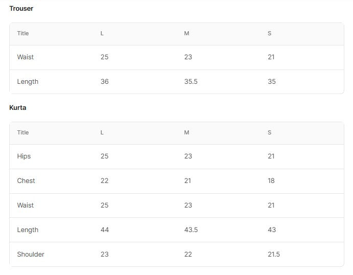 (BT006110-FRZ) Size Chart