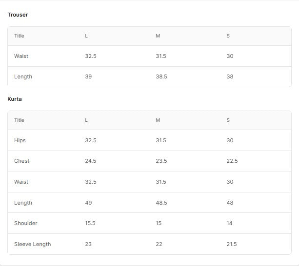 Embroidered Lawn (BT006287-B-PNK) Size Chart
