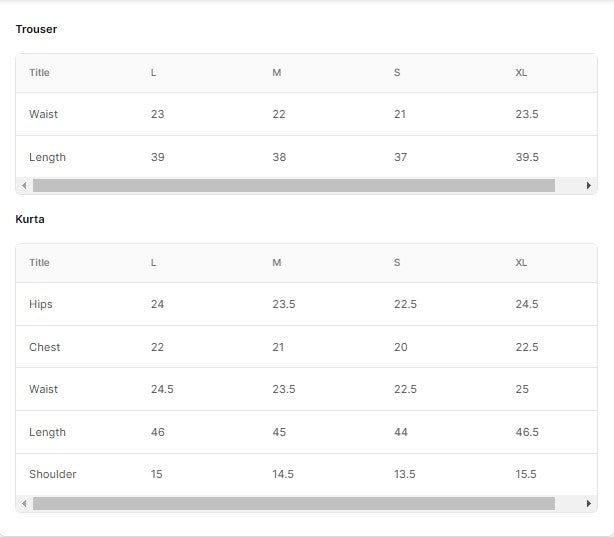 PRINTED KHADDAR BT6526-L-GRN Size Chart