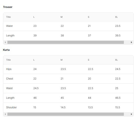 Printed Khaddar BT6544-RST Size Chart