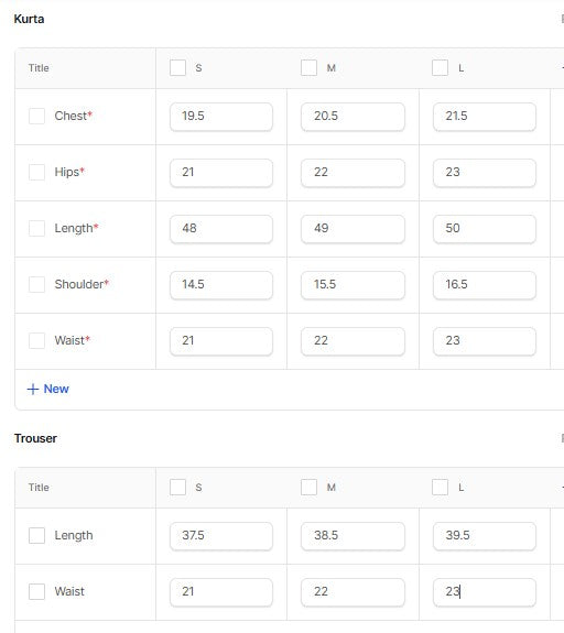 EMBROIDERED NET BT6622UN-BT6547-MRN Size Chart