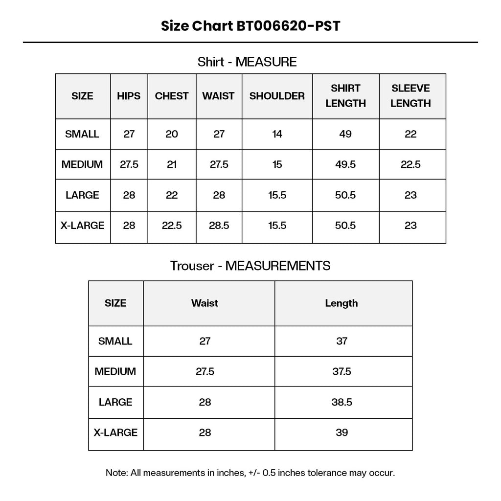 Printed Embroidered Khaddar BT006620-PST Size Chart