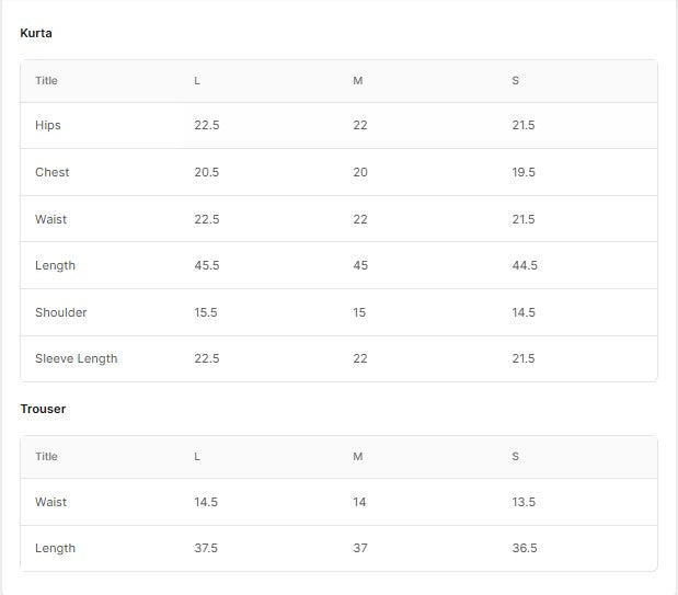 EMBROIDERED COTTON BT006686-PRT Size Chart