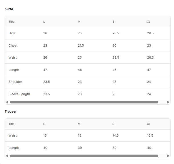 LUXURY Embroidered LAWN BT006719-LPR Size Chart