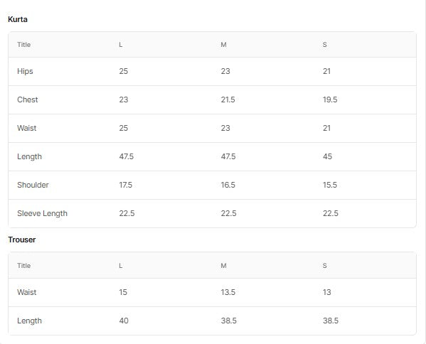 LUXURY Embroidered NET BT006823-GRY Size Chart